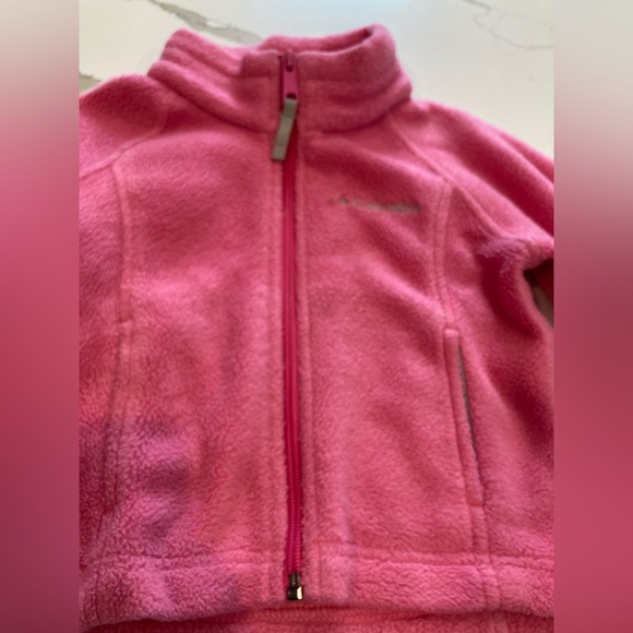 Baby toddler little girl Columbia zip up sweatshirt coat pink pocket collar 2T - Picture 3 of 8